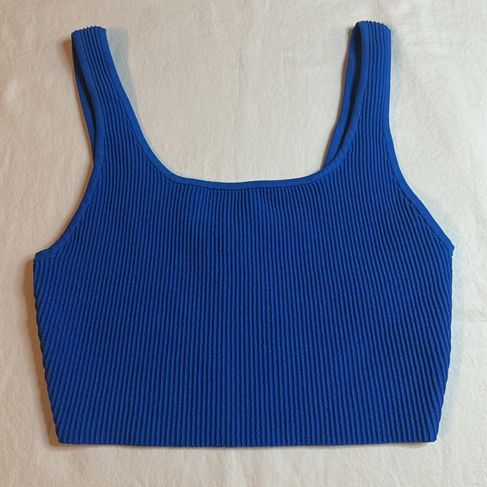 Babaton Blue Ribbed Square-Neck Crop Tank - Picture 2 of 8